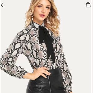 Snakeskin Print Bow Shirt